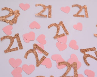 21st Birthday Confetti, Pink and Rose Gold Birthday Decorations, 21st Birthday Party Decorations, Twenty One birthday decorations, pink gold