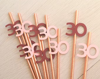 Blush, Burgundy and Rose Gold 30th Birthday Straws, Milestone Birthday Decorations, 30th Birthday Party Decor, Thirty Birthday Decorations