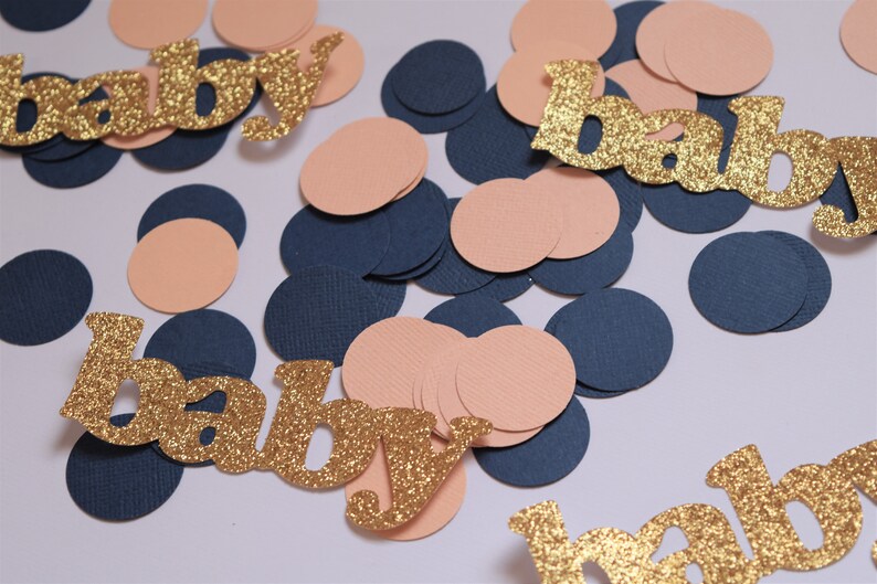 Navy, Peach and Gold Baby Shower Confetti, Navy and Peach Baby Shower