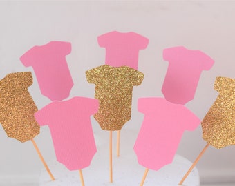 Pink and Gold Baby Shower Cupcake Toppers, Pink and Gold Baby Shower Decorations, Girl Baby Shower Decorations, Pink Baby Shower Decorations