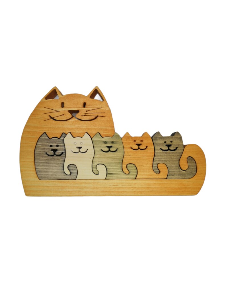 Wooden Puzzles cat and Kittens. Wooden Toy. Wood Etsy