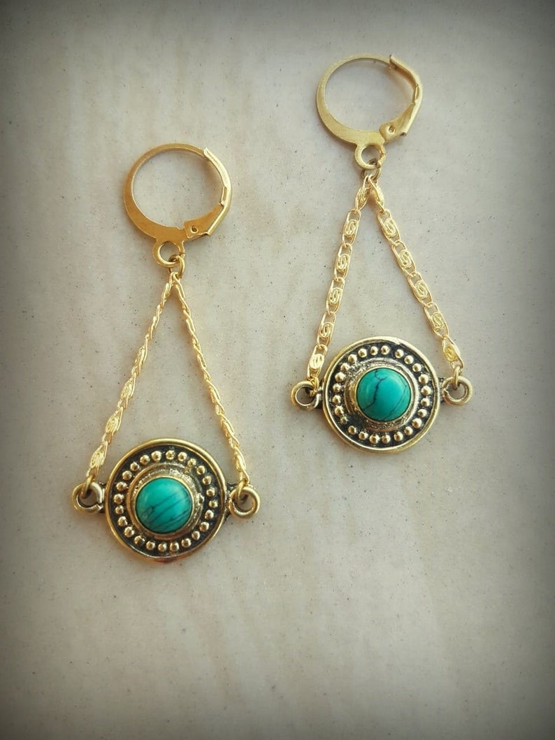 turquoise bohochic handcrafted nickel free brass Brass earrings handmade hippiechic Earrings
