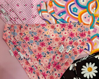 Pink over the collar dog bandannas, multiple colours and prints,  doggy fashion accessories