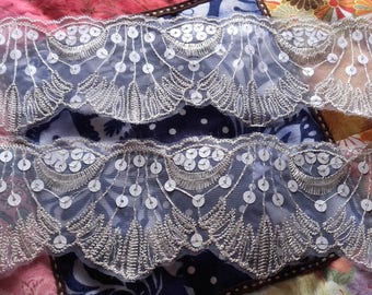EMBROIDERED lace on TULLE - 6.75 cm H - 50 cm - sale discount