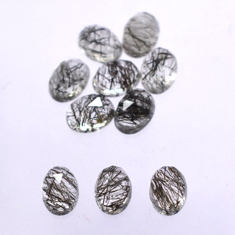 multi quantity 5 pcs 10 pcs 15 pcs 20 pcs Black Rutile Oval Shape Rose Cut Faceted Cabs Natural Gems For Making Jewelry 6x8 mm Size