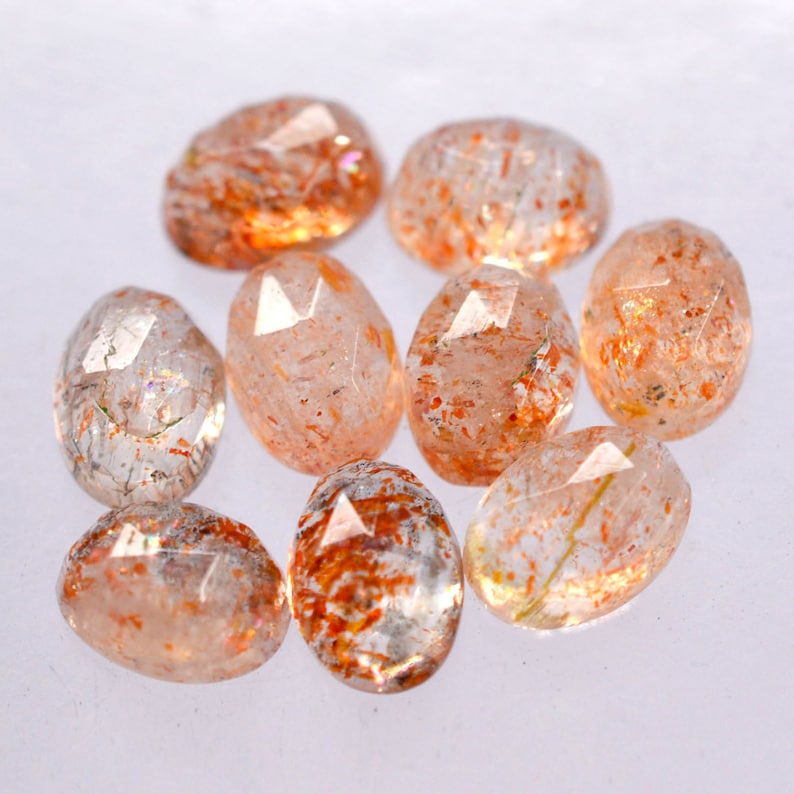 Sunstone Oval Faceted Cabochon Rose Cut gems 4x6 5x7 6x8 mm Natural Gemstones in Different Size Quantity For Jewellery