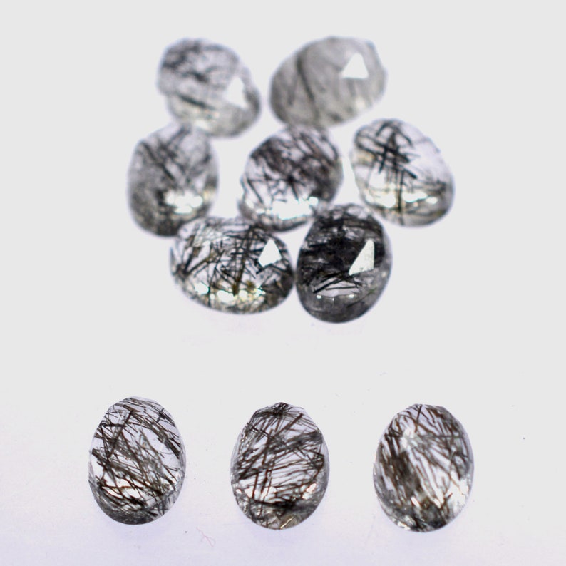 multi quantity 5 pcs 10 pcs 15 pcs 20 pcs Black Rutile Oval Shape Rose Cut Faceted Cabs Natural Gems For Making Jewelry 6x8 mm Size