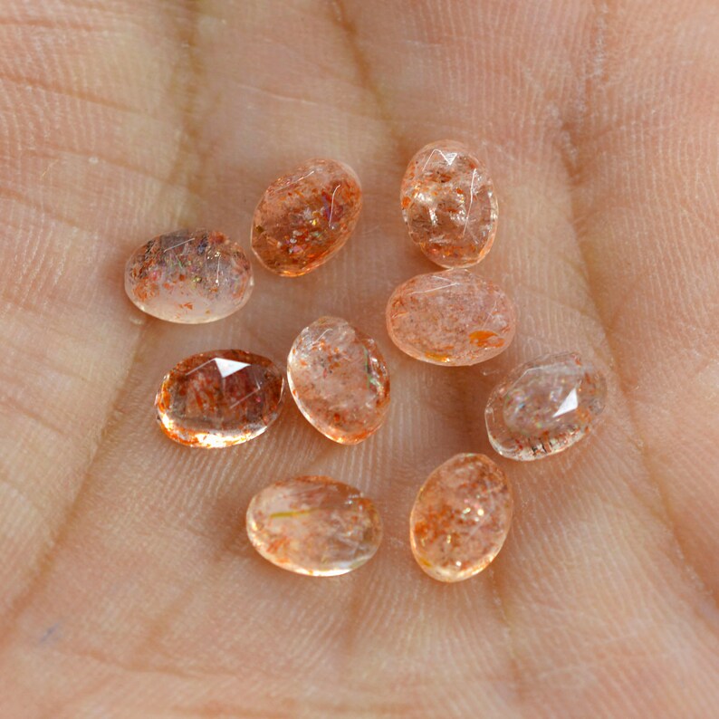 Sunstone Oval Faceted Cabochon Rose Cut gems 4x6 5x7 6x8 mm Natural Gemstones in Different Size Quantity For Jewellery