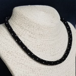 Black Necklace - Collar - Seed bead Necklace - Bead crochet Rope - Beaded Dots Necklace - Statement Rope - Women Jewelry - Rope Necklace