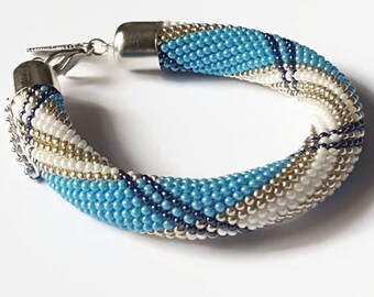 Crochet  Bracelet - beaded Bracelet - Seed beads Bracelet - beads crochet Bracelet - Blue Bangles - Gift for her - Jewellery - Bangles