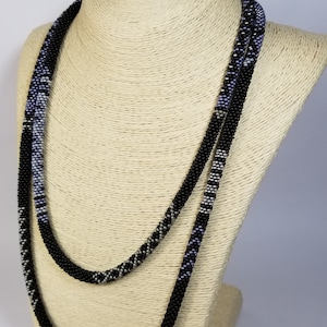 Black Long Necklace - Bead crochet Lariat - Seed Bead Necklace - Women Jewellery - African Stripe - Wrap Necklace - Beaded Jewelry - Y Rope
