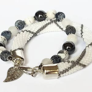 Double Bracelet - White Beaded Bracelet - bead crochet bracelet - crochet Bangles - Seed bead bracelet - Jewellery  - statement bracelet