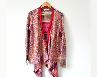 Odd Molly 177 size 3 L / XL beautiful womens lambswool wrap tied long cardigan coat poncho multicolor indian folk wool
