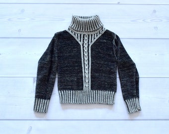 Christiania size S / M 36 / 38 womens turtle neck norwegian nordic jumper sweater pullover white grey black wool warm