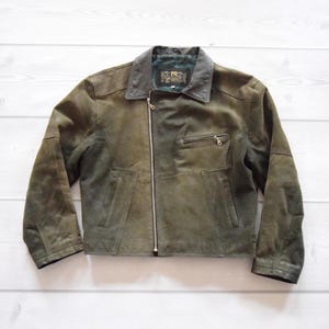 RARE Old 80s Vintage Polish Green Biker Short Leather Jacket