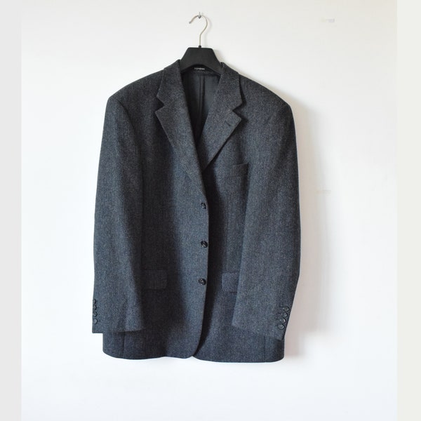 Yves Saint Laurent taglia 27 XL 44/46 giacca in tweed di pura lana vergine blazer grigio nero cappotto sportivo vintage regolare vestibilità classica