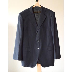 Giorgio Armani 54 L/XL fabriqué en Italie 85% laine blazer classique à rayures vintage manteau de sport veste de costume bleu marine coupe classique