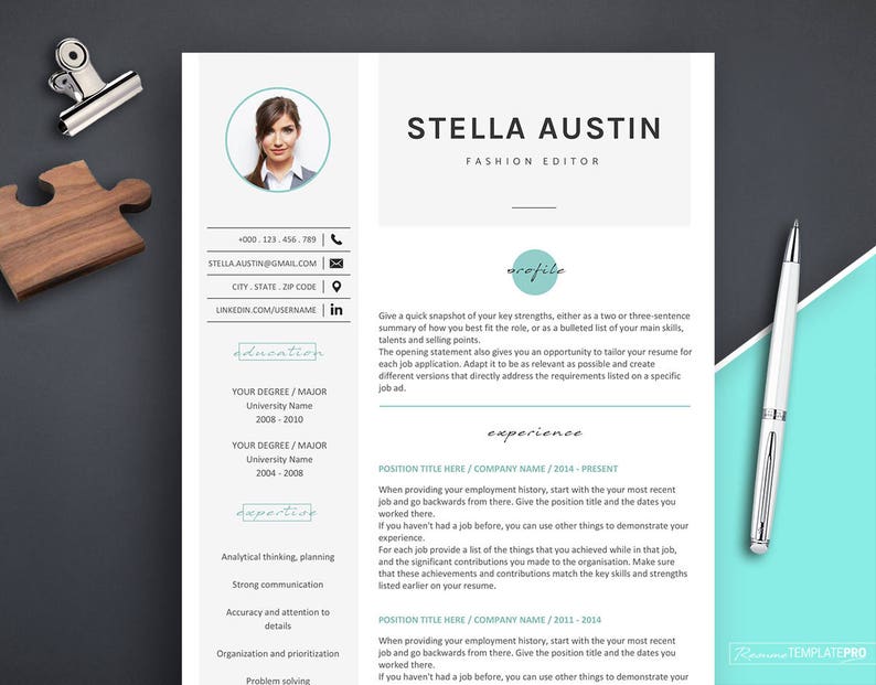 Resume with Photo Template CV Resume Template Word Resume Template Professional Resume Template for Fashion Resume Design with Icons