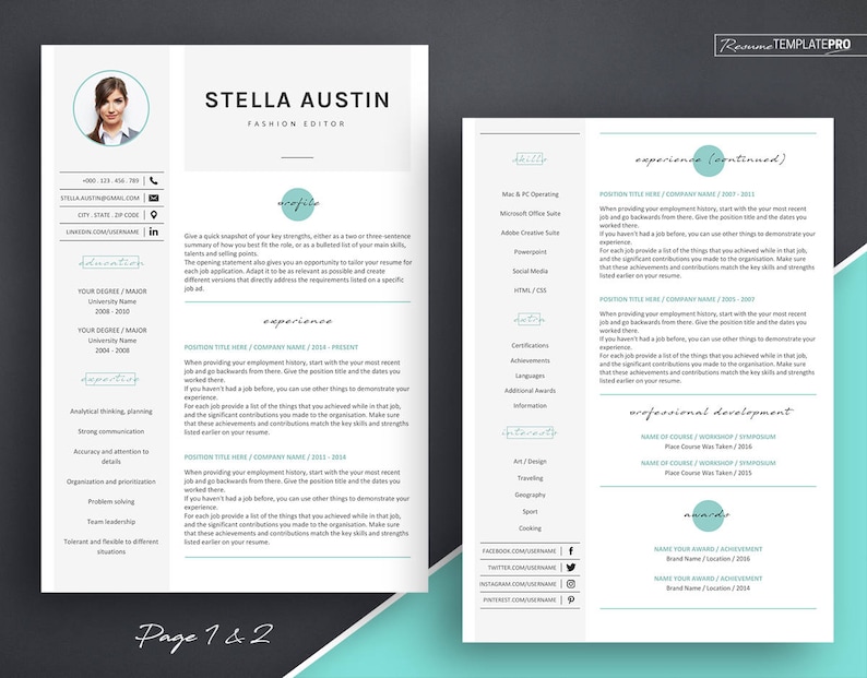 Resume with Photo Template CV Resume Template Word Resume Template Professional Resume Template for Fashion Resume Design with Icons