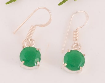 Natural Green Onyx Earrings,925 Sterling Silver Earrings, Statement Earrings, May Birthstone Gift, Green Stone Earrings, Round Stone Earring