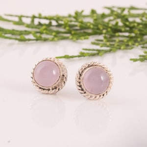 Rose Quartz Stud Earrings,925 Sterling Silver Earrings,Handmade Earrings,Pink Gemstone Earrings,Silver Eaarings,Post Earrings,Gift for Her