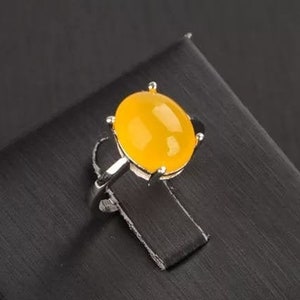 Natural Chalcedony Ring,Yellow Chalcedony Ring,Yellow Gemstone Ring,Sterling Silver Ring With Oval Yellow Chalcedony Gemstone,Gift For Women