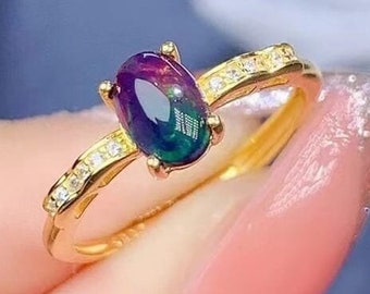Natural Black Opal Ring, 925 Sterling Silver, Engagement Ring, Wedding Ring, Luxury Ring, Ring/Band, Opal Silver Ring, Gift for Her, Rings