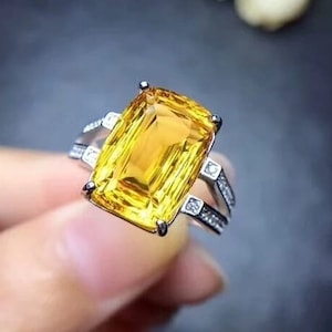 Natural Citrine Ring, 925 Sterling Sliver Ring, Engagement Ring, Citrine Cushion Ring, Yellow Gemstone Ring, Citrine Silver Ring, Rings