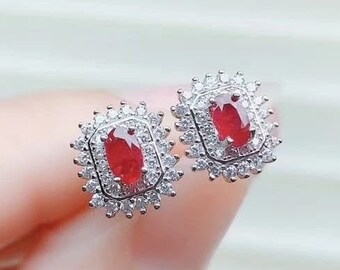 Natural Ruby Studs Earrings, 925 Sterling Silver, Ruby Studs, Ruby Earrings, Ruby Luxury Earrings, Gift For Her, Ruby Oval cut Earrings