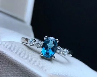 Natural Topaz Ring, 925 Sterling Silver, Topaz Engagement Ring, Topaz Ring, Topaz Wedding Ring, Luxury Ring, Ring/Band, Topaz Oval Cut Ring
