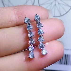 Pendientes colgantes moissanitas, pendientes de moissanita, pendientes de plata de Moissanita, regalo de aniversario, pendientes de moissanita, pendientes de lujo, regalo de ella,