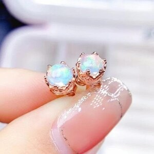 Natural Opal Studs Earrings,925 Sterling Silver,Opal Earrings,Opal Silver Earrings,Luxury Earrings,Round Opal Earrings,Gift For Women ,