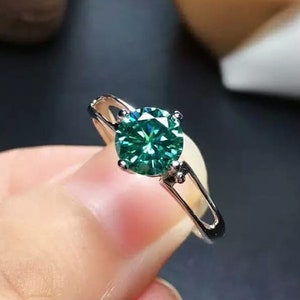 Green Moissanite Ring, 925 Sterling Silver, 1 & 2 Cr.Moissanite Ring, Engagement Ring, Wedding Ring, Round Moissanite Ring, Gift for Women