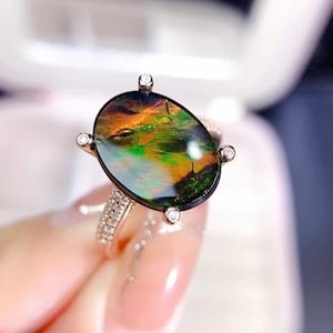 Natural Black Opal Ring, 925 Sterling Silver, Engagement Ring, Wedding Ring, Luxury Ring, Ring/Band, Opal Silver Ring, Gift for Women, Rings