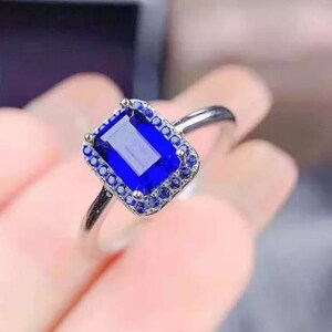 Natural Blue Sapphire Ring, 925 Sterling Sliver, Engagement Ring, Wedding Ring, Solitaire Ring, Square Sapphire Ring, Gift for Love, Rings,