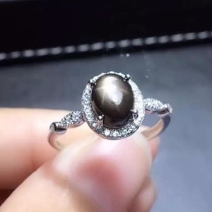 Natural Black Star Sapphire Ring, 925 Sterling Sliver, Engagement Ring, Wedding Ring, luxury Ring, Solitaire Ring, Oval Cabochon Ring, Rings