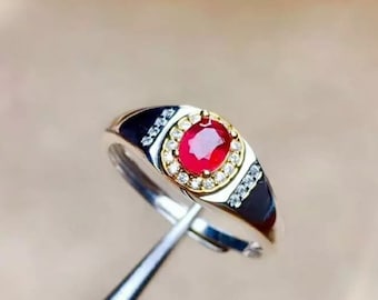 Natürlicher Rubin Ring,925 Sterling Silber,Verlobungsring,Ehering,Luxus Ring,Oval Ring,Roter Edelstein Ring,Handgemachter Ring,Rubin Silber Ring
