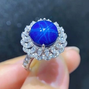 Natural Star Sapphire Ring, Sapphire Ring, Wedding Ring, Engagement Ring, Round Sapphire Ring, Gift for Love, Sapphire  Silver Ring, Rings,