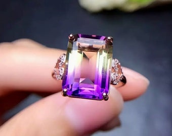 Natural Ametrine Ring,92.5 Sterling silver Ring,Ametrine Gemstone ring,Engagement Ring,Wedding Ring,Luxury Ring,Oval Cut Ring,Gift for Her