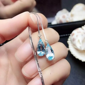 Natural Topaz Drop Earrings,925 Sterling Silver,Drop Earrings,Blue Topaz Earrings,Luxury Earring,Blue Topaz Silver Earrings,Gift for Women