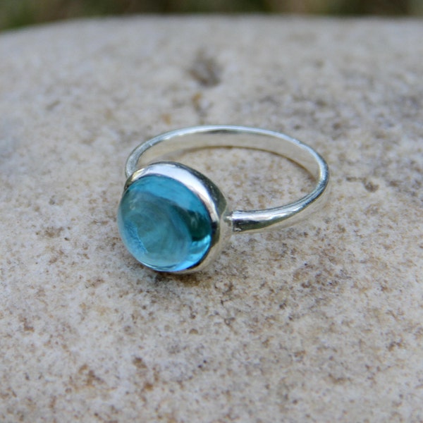 BlauEr Quarz Ring, blaue Topas Ring, Sterling Silber Ring mit Quarz Edelstein Geschenk für sie, blau Edelstein Ring