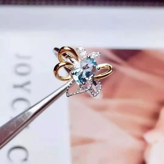 天然アクアマリンリング、925スターリングシルバーリング、アクア 
