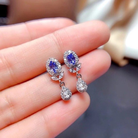 Boucles D'oreilles En Argent 925 Avec Aigue-marine, émeraude, Tanzanite - Egemdiamond