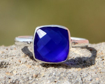 92.5 sterling silver ring,Blue Chalcedony Ring,Chalcedony Ring,Handmade Silver Ring,Chalcedony Jewelry,Cushion Blue Chalcedony Ring