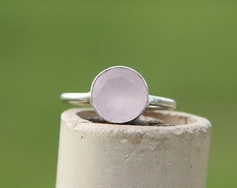Rosenquarz-Ring, rosa Chalcedon Ring, 92,5 Sterling Silber Ring, handgemachte Ring, rosa Edelstein-Ring, Stapeln Ring, zierliche Ring, Geschenk für Sie