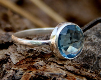 On Sale-Blue Topaz Quartz Ring,Blue Topaz Ring,Bezel Ring,Silver Ring,Blue Quartz Ring,Gift For Her