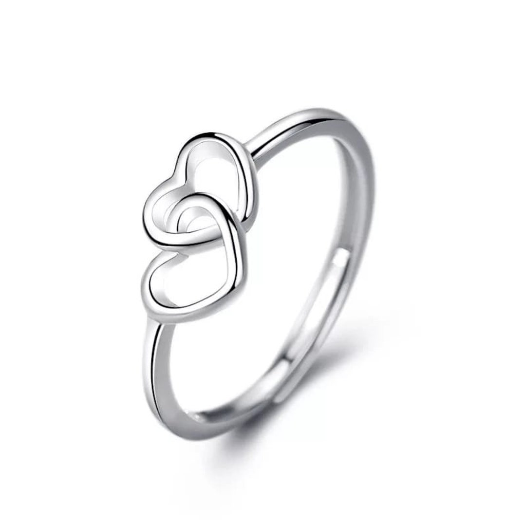 Heart Silver Ring, Double Heart Silver Ring, Open Heart Ring Heart Silver Ring, Double Heart Silver Ring, Open Heart Ring