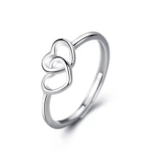 Heart Silver Ring, Double Heart Silver Ring, Open Heart Ring, Silver Heart Ring, Heart ring 925 Sterling Silver Ring, Minimalist Heart Ring