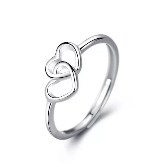 Heart Silver Ring Double Heart Silver Ring Open Heart Ring - Etsy