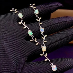Natural Opal Necklace For Ladies With 925 Sterling Silver, Luxury Fire Color Style, Best Gift Of Women And Lover On Best Occasion, Necklace